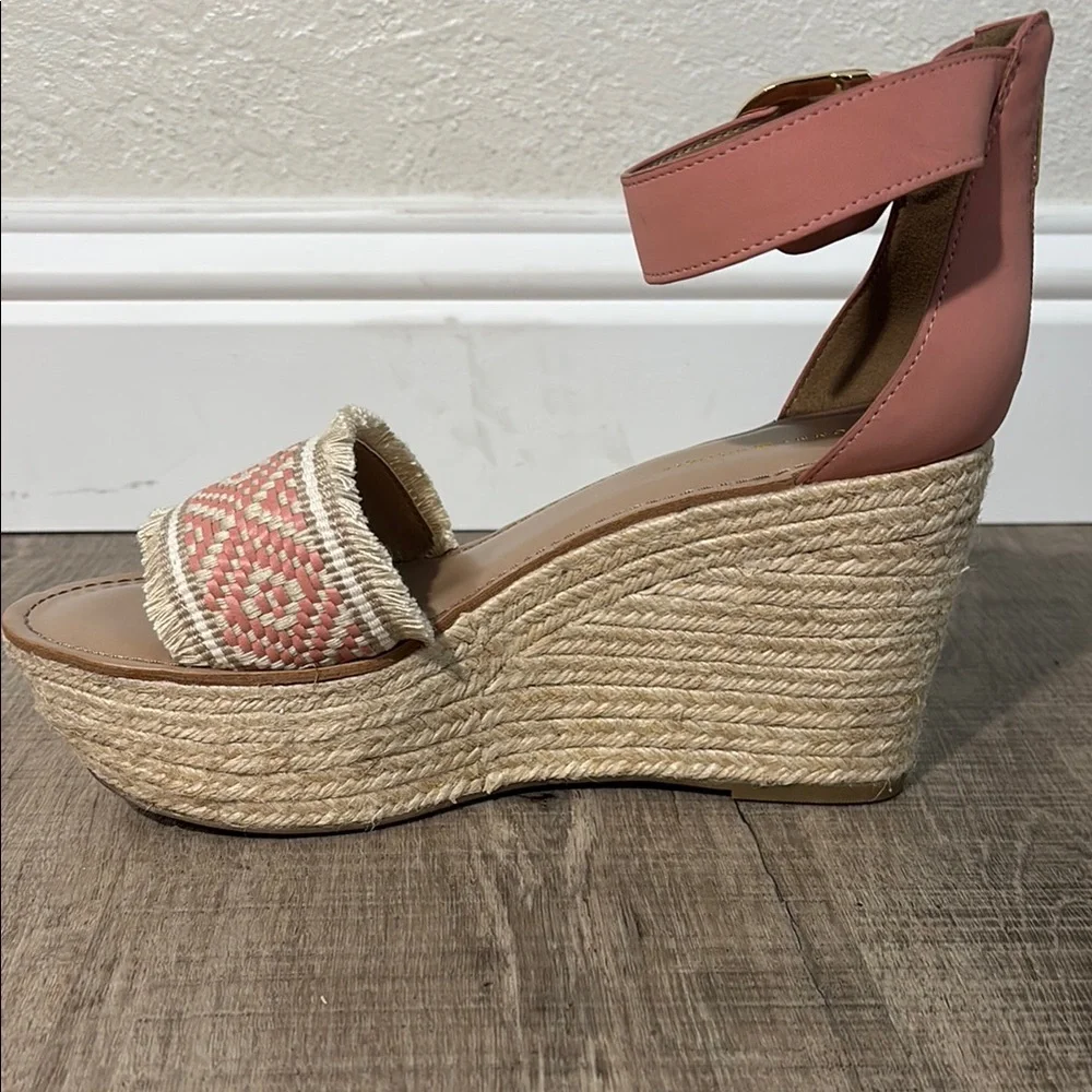 Tommy Hilfiger Pink and Cream Wedge Sandals with Ankle Strap nwot